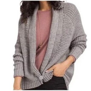 PRANA Knit Sweater Gray M One Button Open Front Cider Cardigan Wool Alpaca Blend